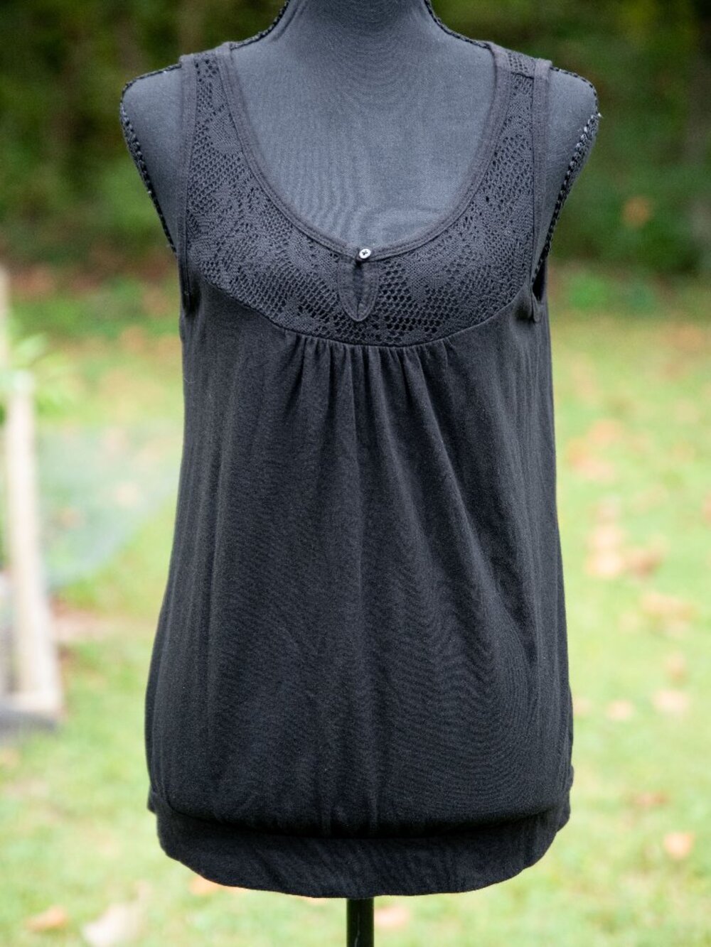 Faded Glory black sleeveless women's knit tank top babydoll size Small Lace